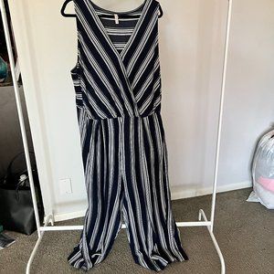 Plus Size Navy Striped Jumpsuit